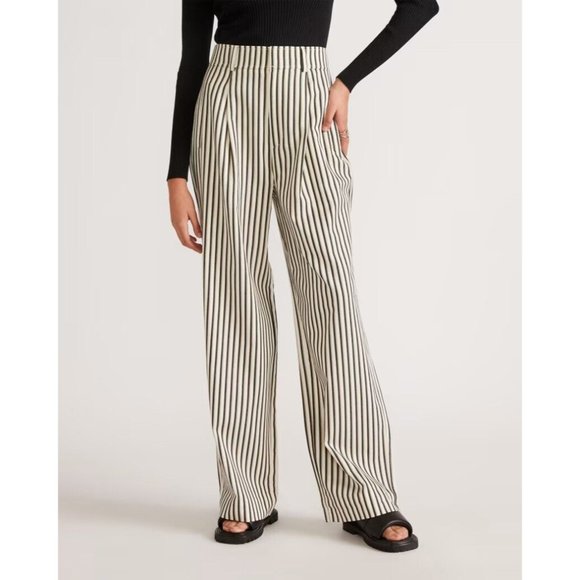 Everlane Women's Black & White Ombré Stripe Way High Drape Wide Leg Pants 4